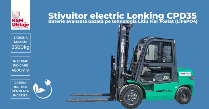 Stivuitor electric Lonking CPD35 Baterie avansată bazată pe tehnologia Litiu Fier Fosfat (LiFePO4)